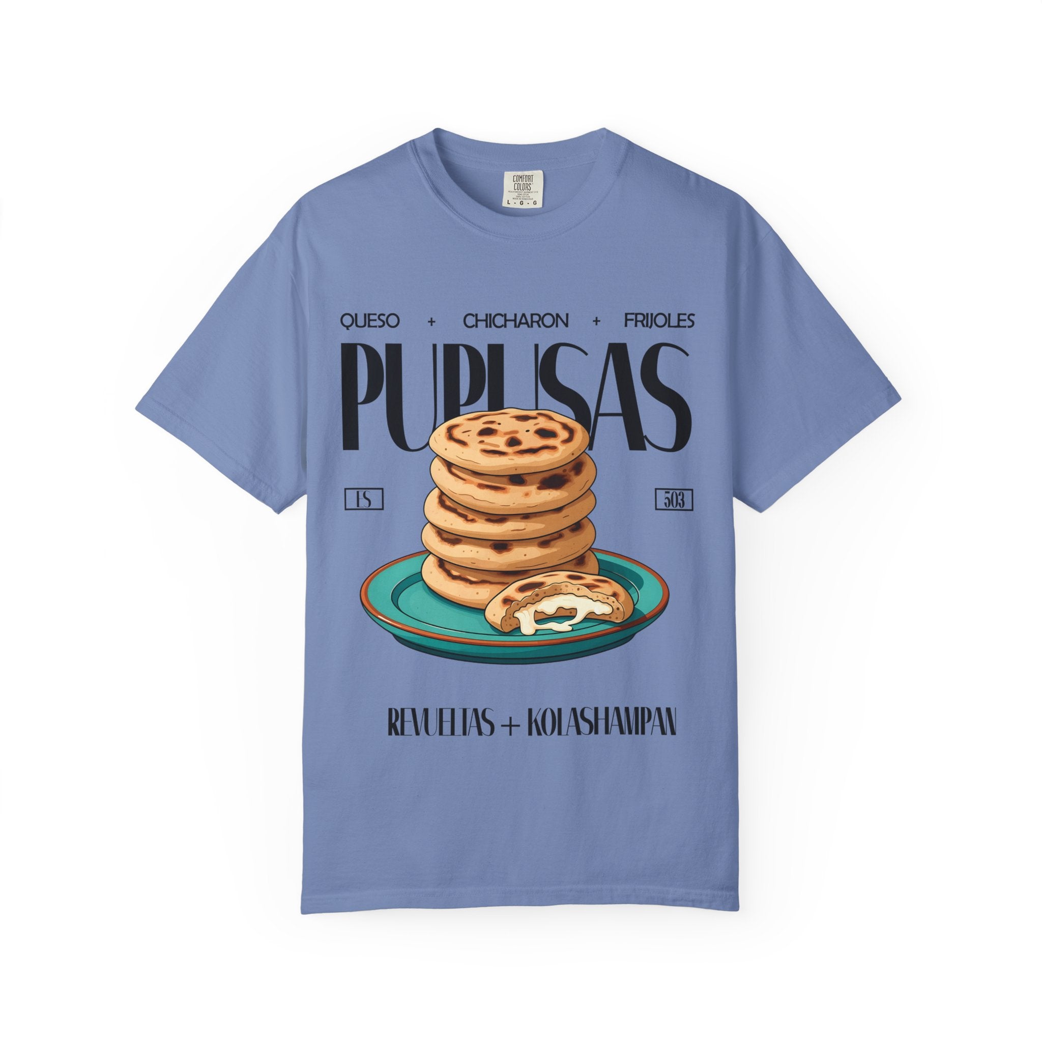 Pupusas Stack T‑Shirt — Illustrated Salvadoran Food Tee (Queso • Chicharrón • Frijoles)