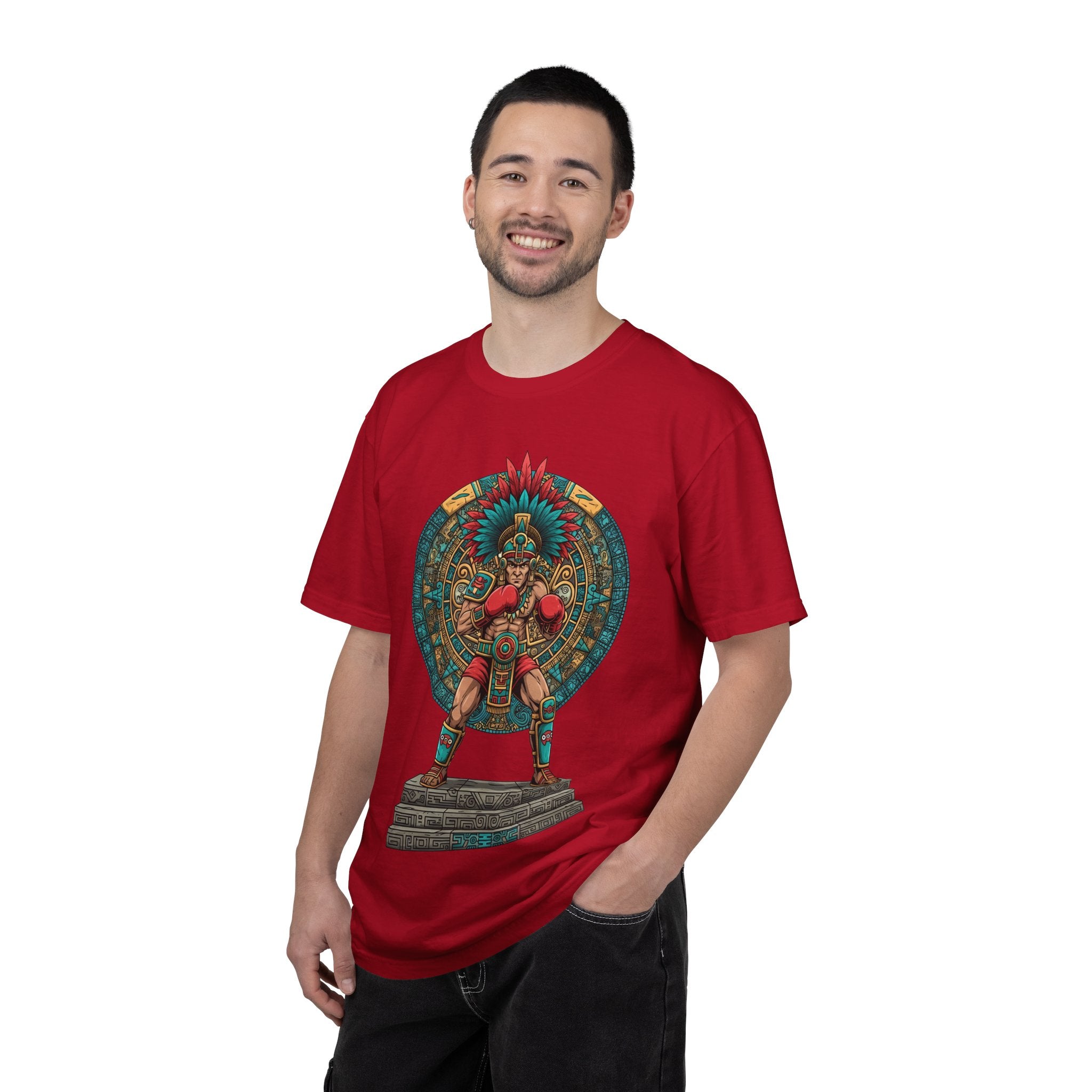 Aztec Warrior Graphic T-Shirt — Vintage Mesoamerican Sunstone Design