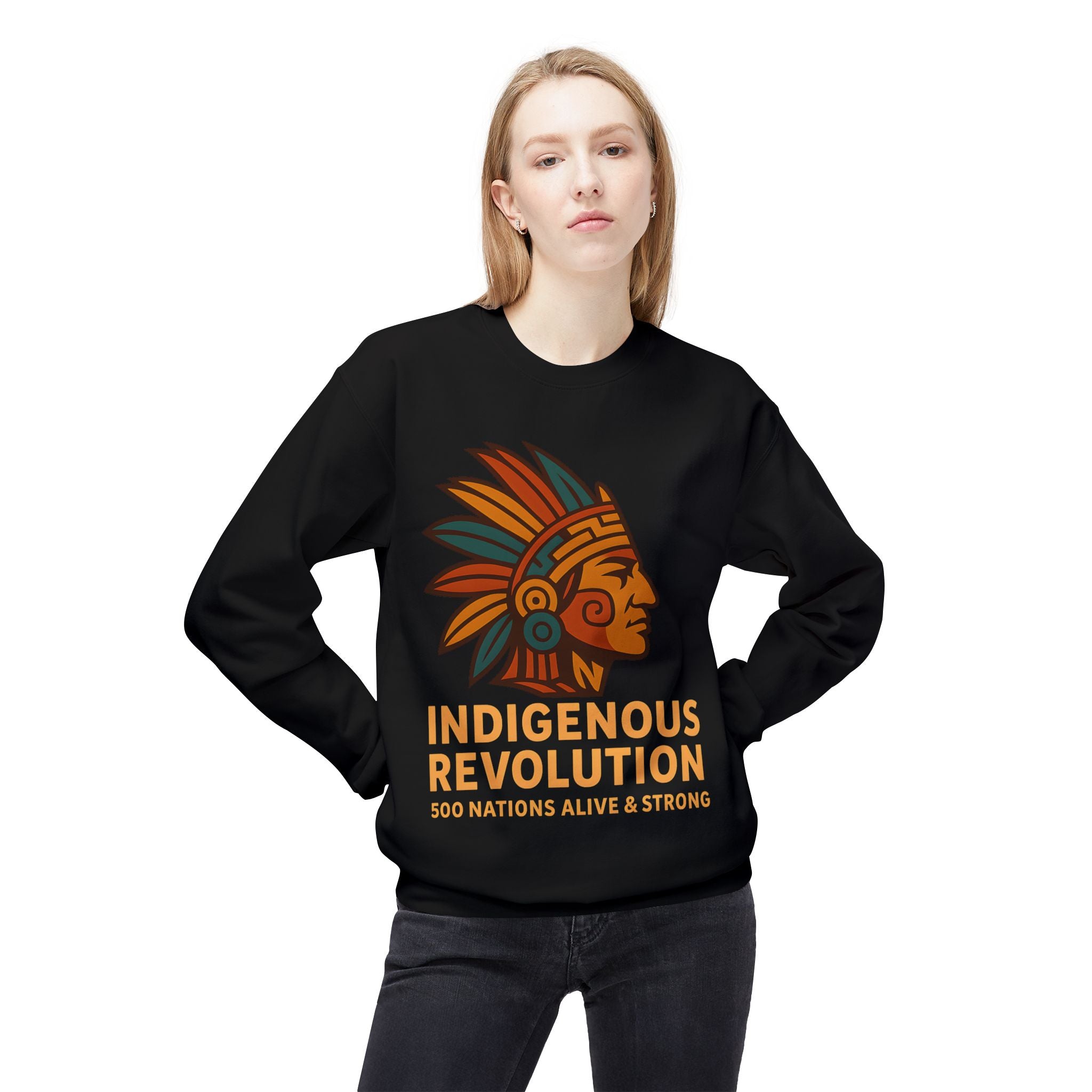 Indigenous Revolution graphic Crewneck Sweatshirt | 500 Nations design