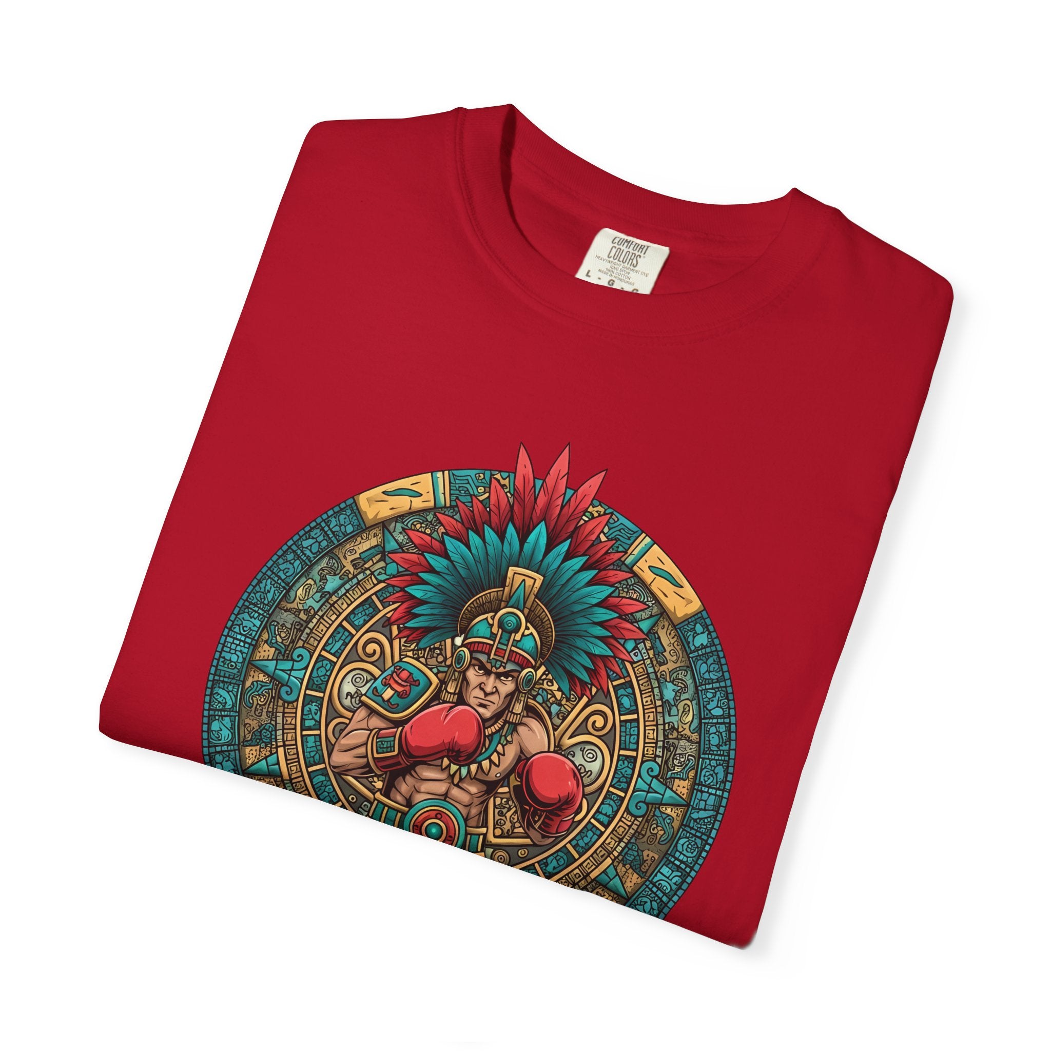 Aztec Warrior Graphic T-Shirt — Vintage Mesoamerican Sunstone Design