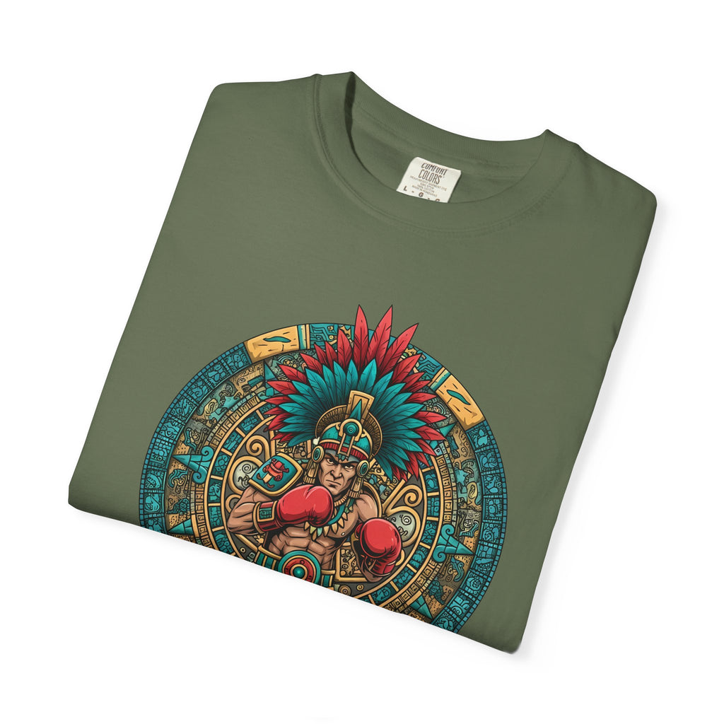 Aztec Warrior Graphic T-Shirt — Vintage Mesoamerican Sunstone Design