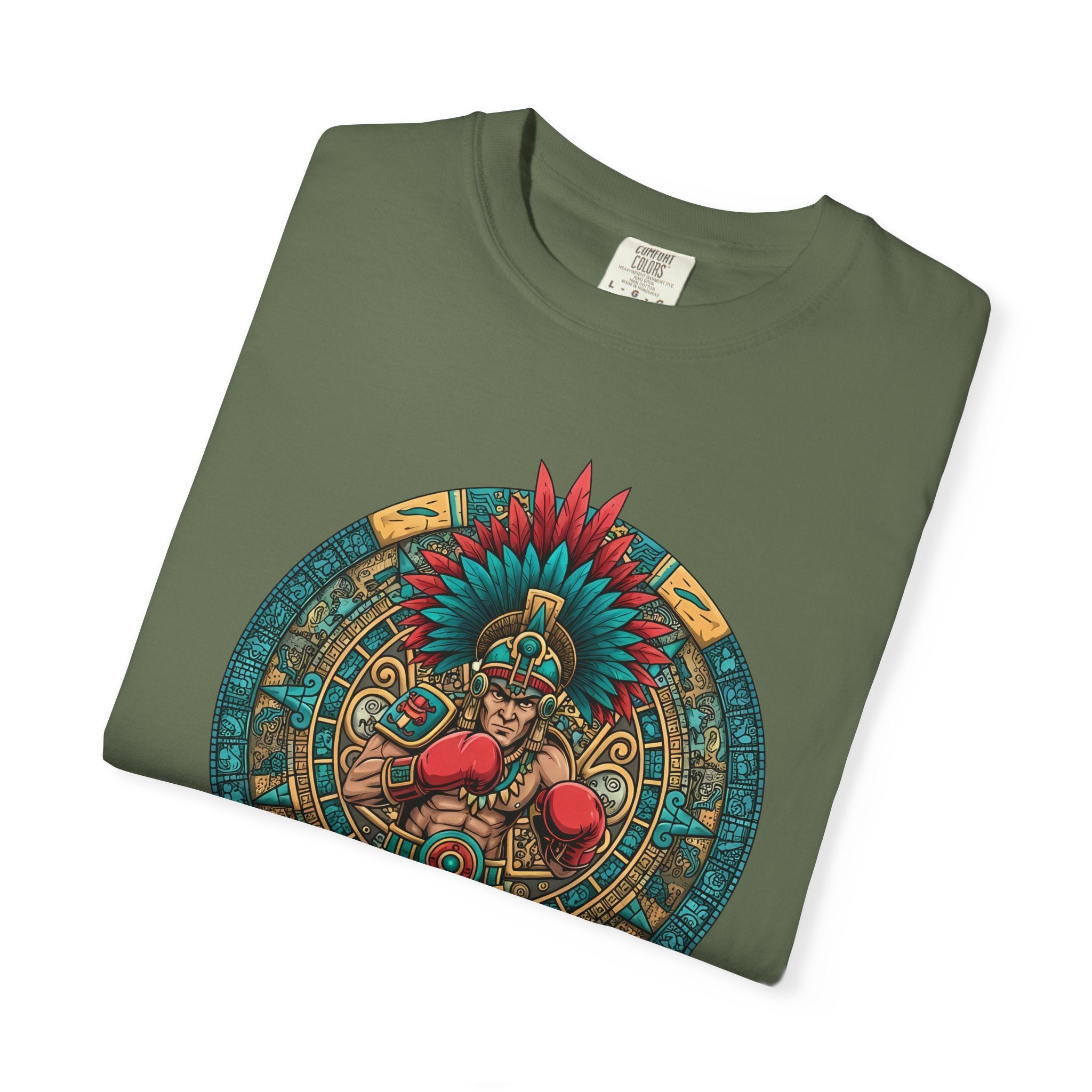 Aztec Warrior Graphic T-Shirt — Vintage Mesoamerican Sunstone Design