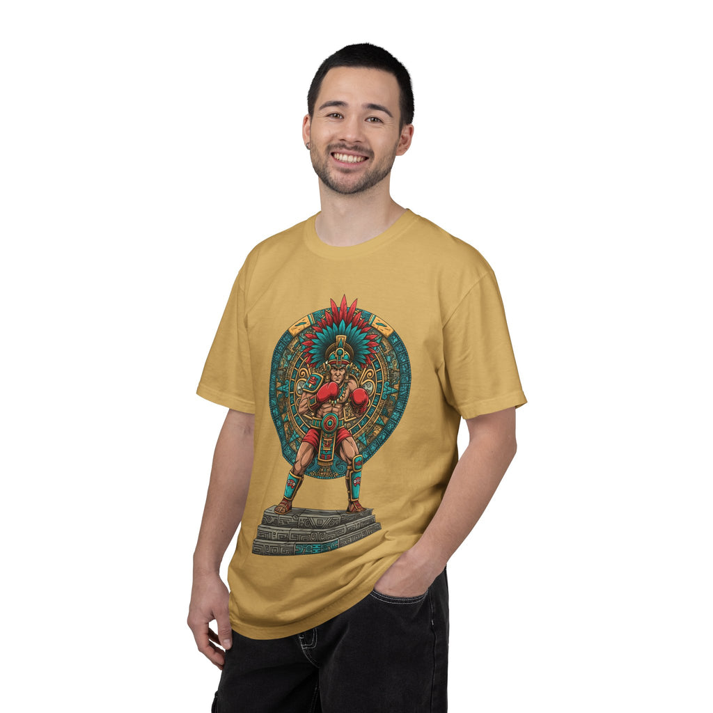 Aztec Warrior Graphic T-Shirt — Vintage Mesoamerican Sunstone Design