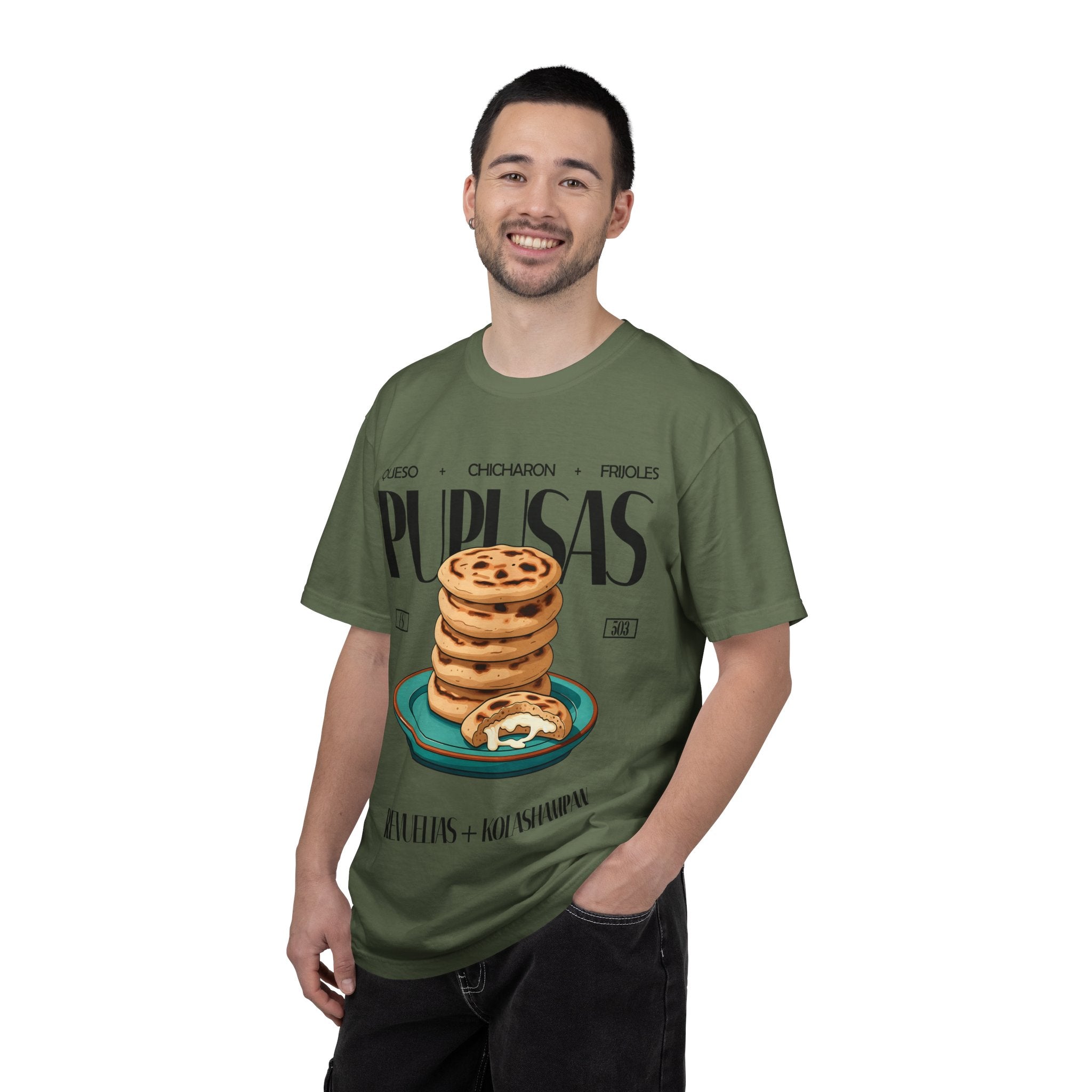 Pupusas Stack T‑Shirt — Illustrated Salvadoran Food Tee (Queso • Chicharrón • Frijoles)