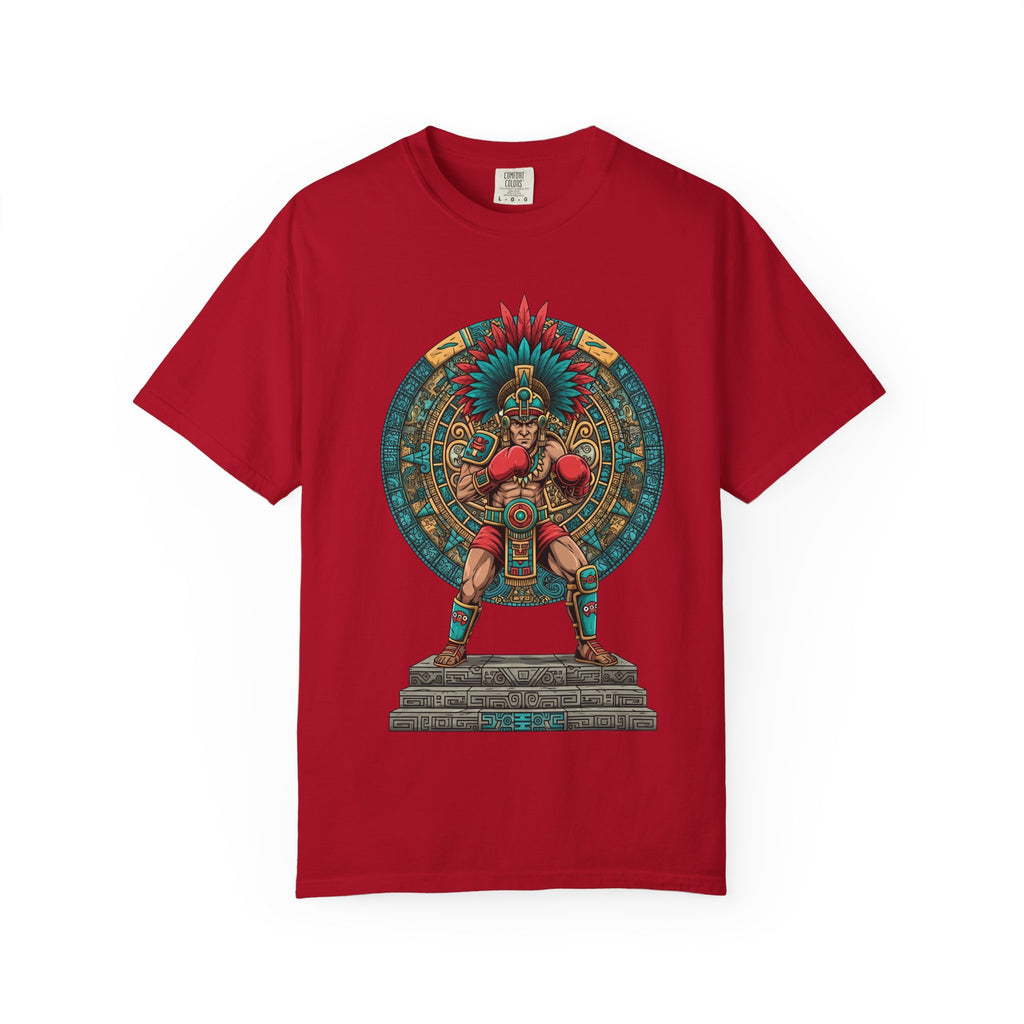 Aztec Warrior Graphic T-Shirt — Vintage Mesoamerican Sunstone Design