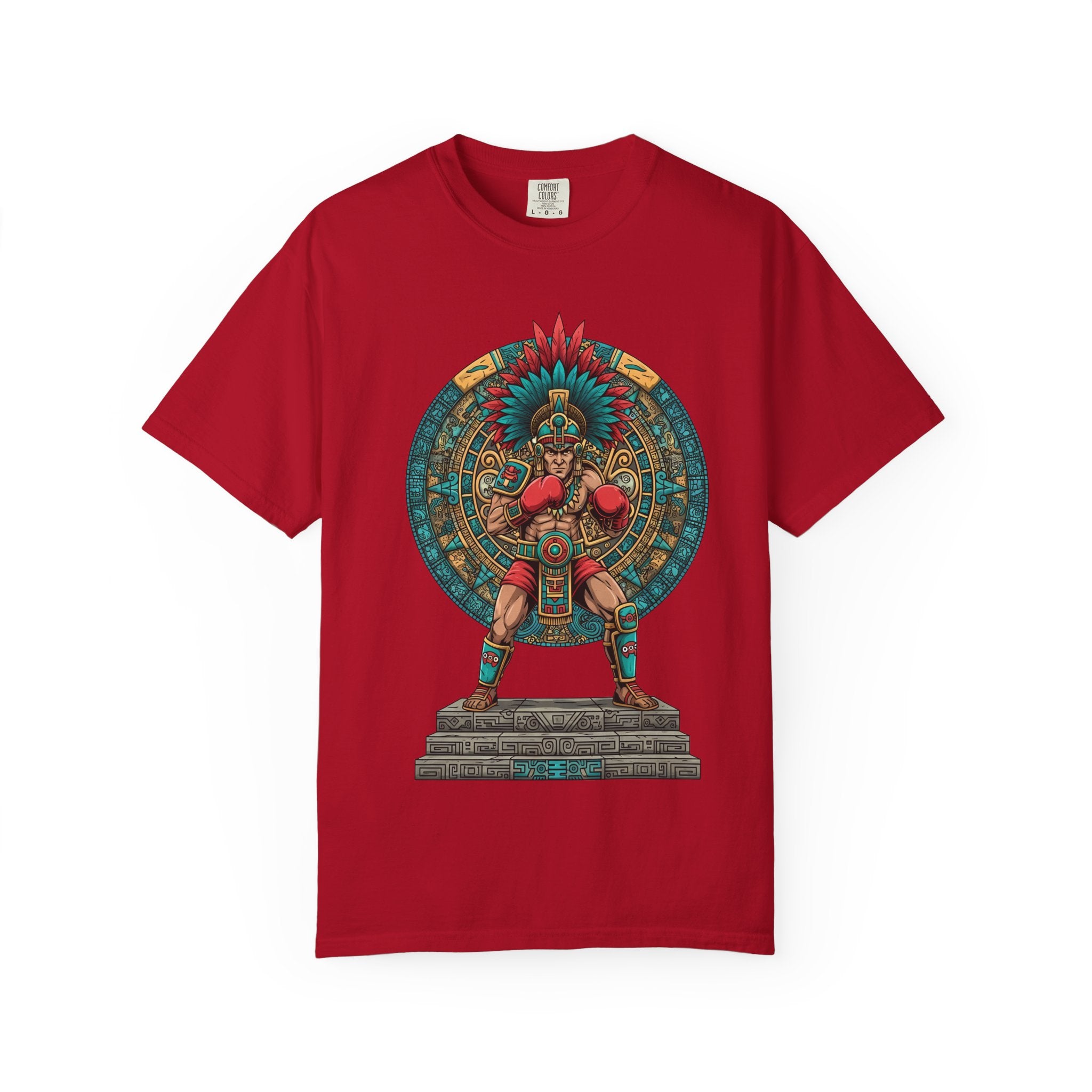 Aztec Warrior Graphic T-Shirt — Vintage Mesoamerican Sunstone Design