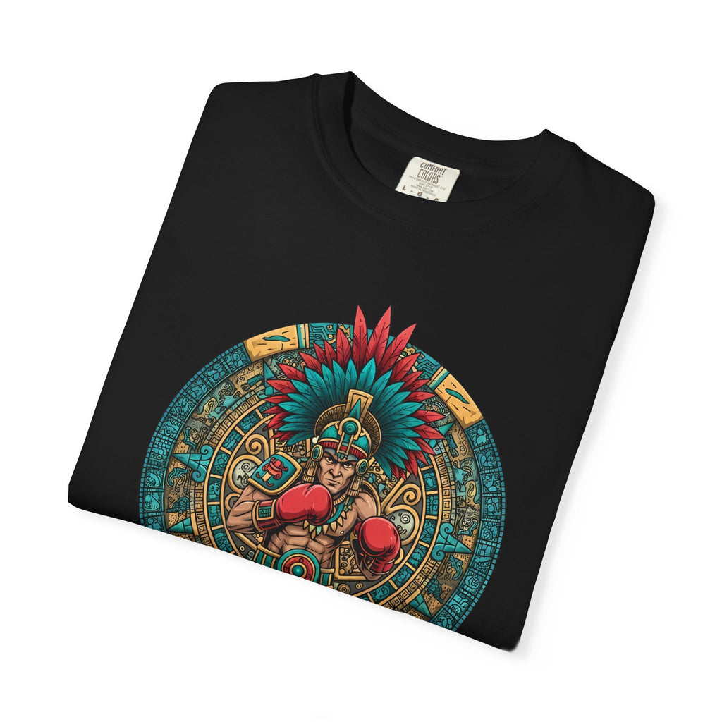 Aztec Warrior Graphic T-Shirt — Vintage Mesoamerican Sunstone Design