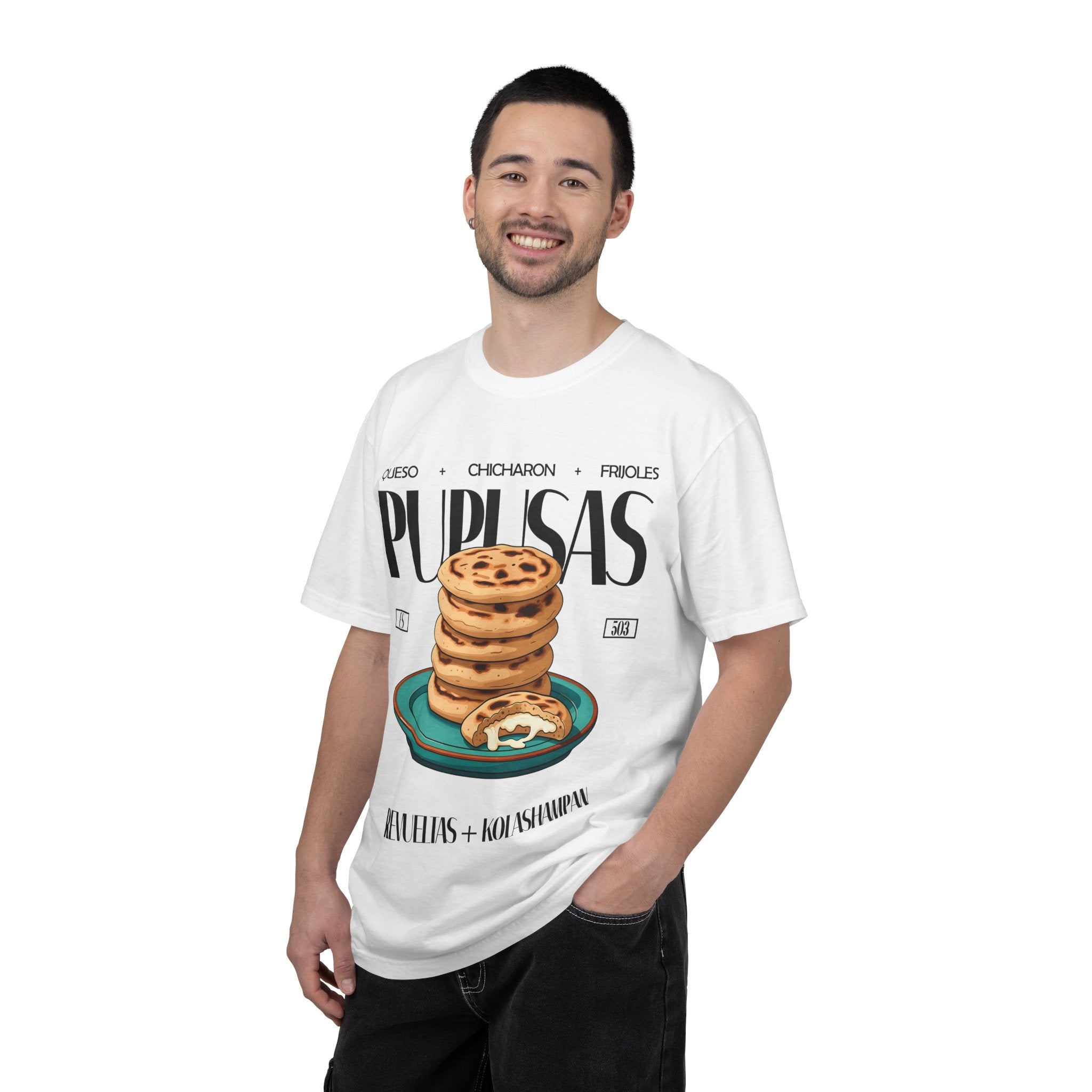 Pupusas Stack T‑Shirt — Illustrated Salvadoran Food Tee (Queso • Chicharrón • Frijoles)