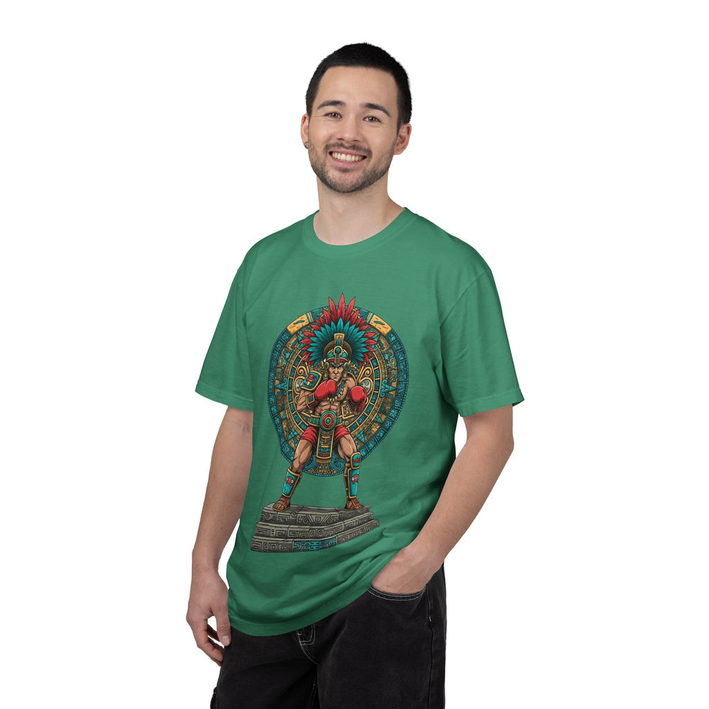 Aztec Warrior Graphic T-Shirt — Vintage Mesoamerican Sunstone Design