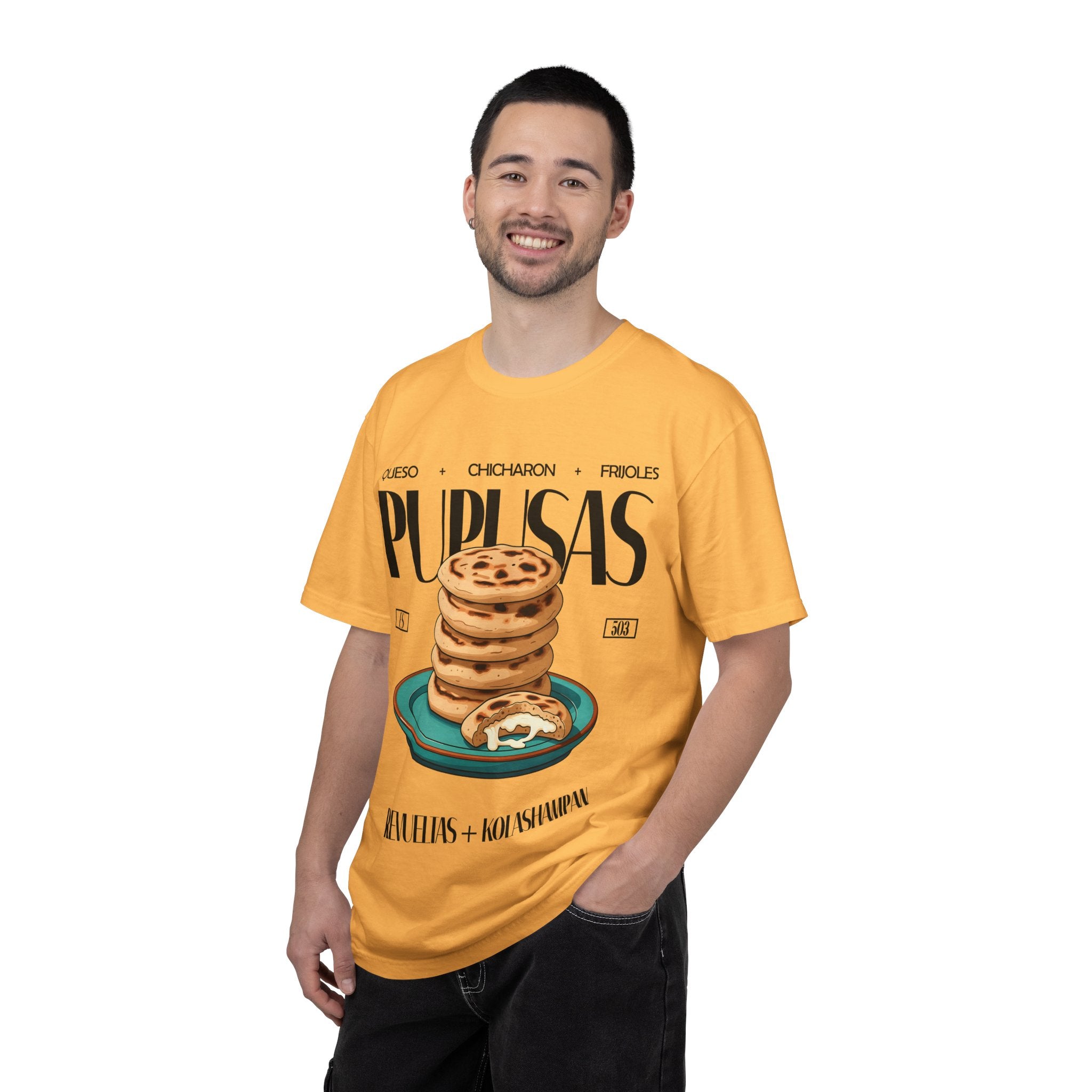 Pupusas Stack T‑Shirt — Illustrated Salvadoran Food Tee (Queso • Chicharrón • Frijoles)