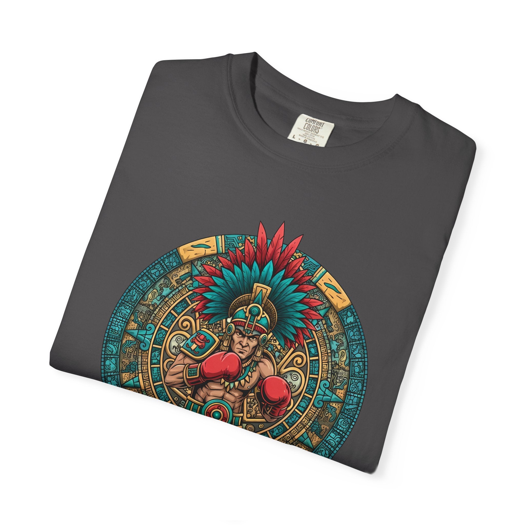 Aztec Warrior Graphic T-Shirt — Vintage Mesoamerican Sunstone Design