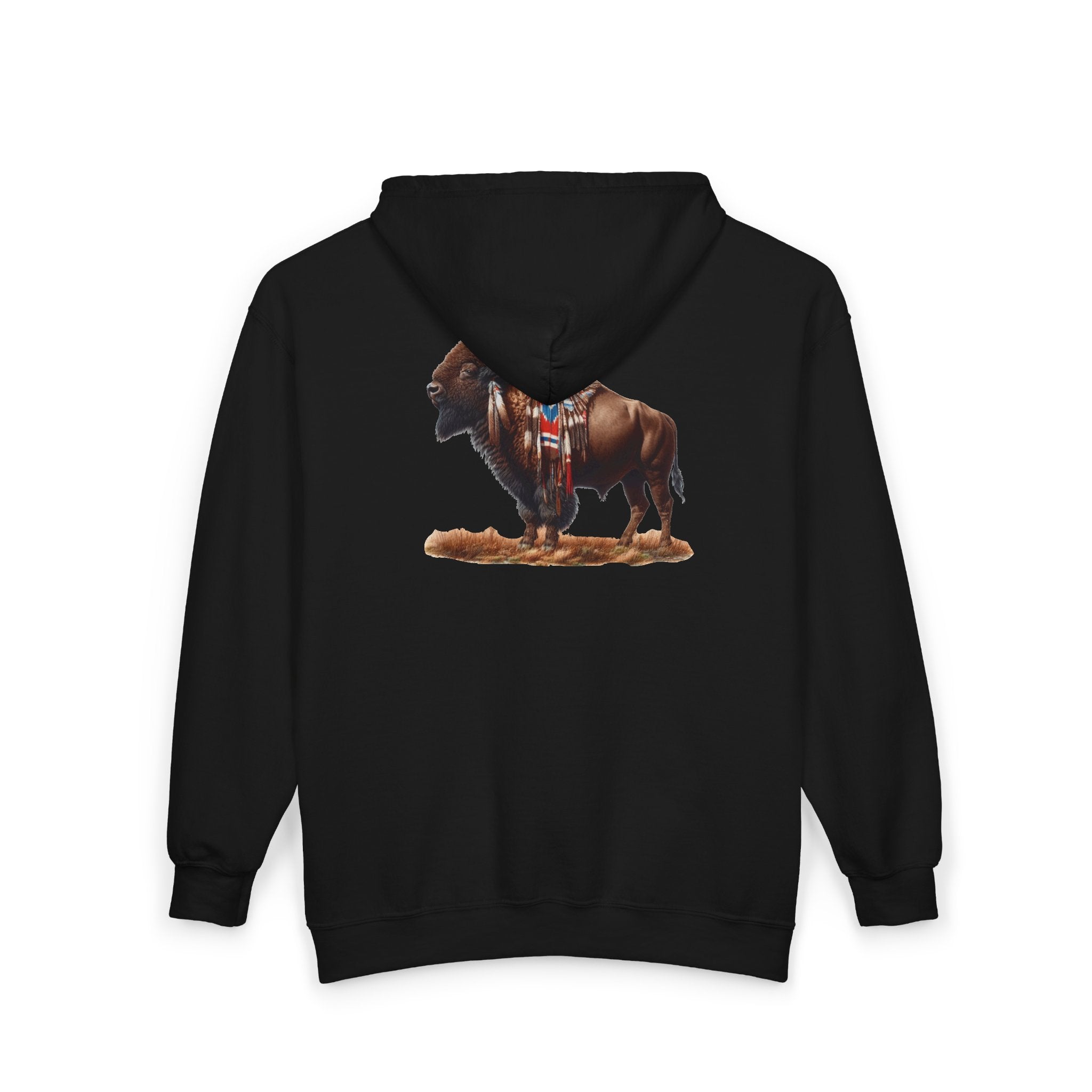 Native American Headdress & Buffalo Zip Hoodie – Tribal Spirit Full-Zip Sweatshirt