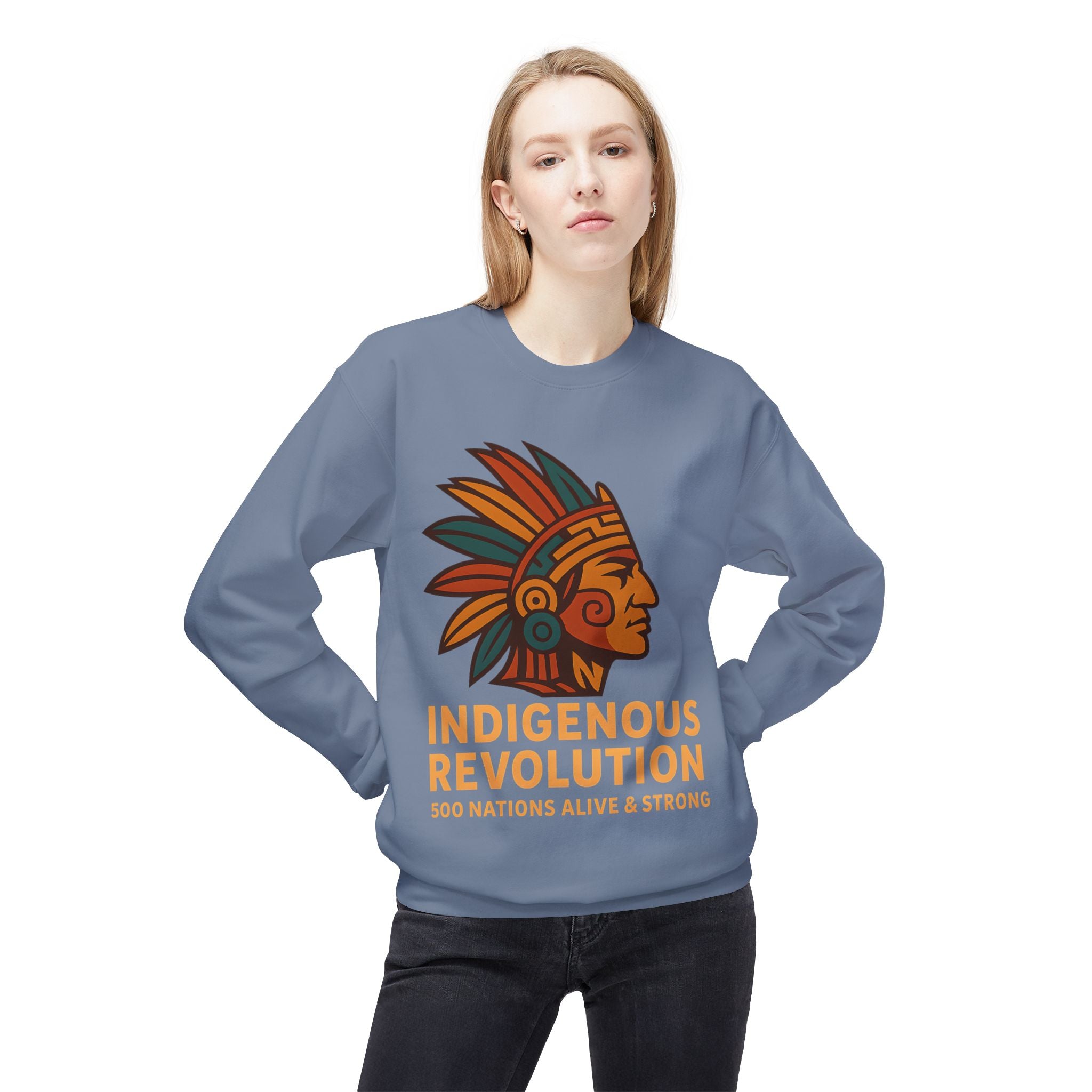 Indigenous Revolution graphic Crewneck Sweatshirt | 500 Nations design