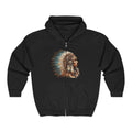 Native American Headdress & Buffalo Zip Hoodie – Tribal Spirit Full-Zip Sweatshirt
