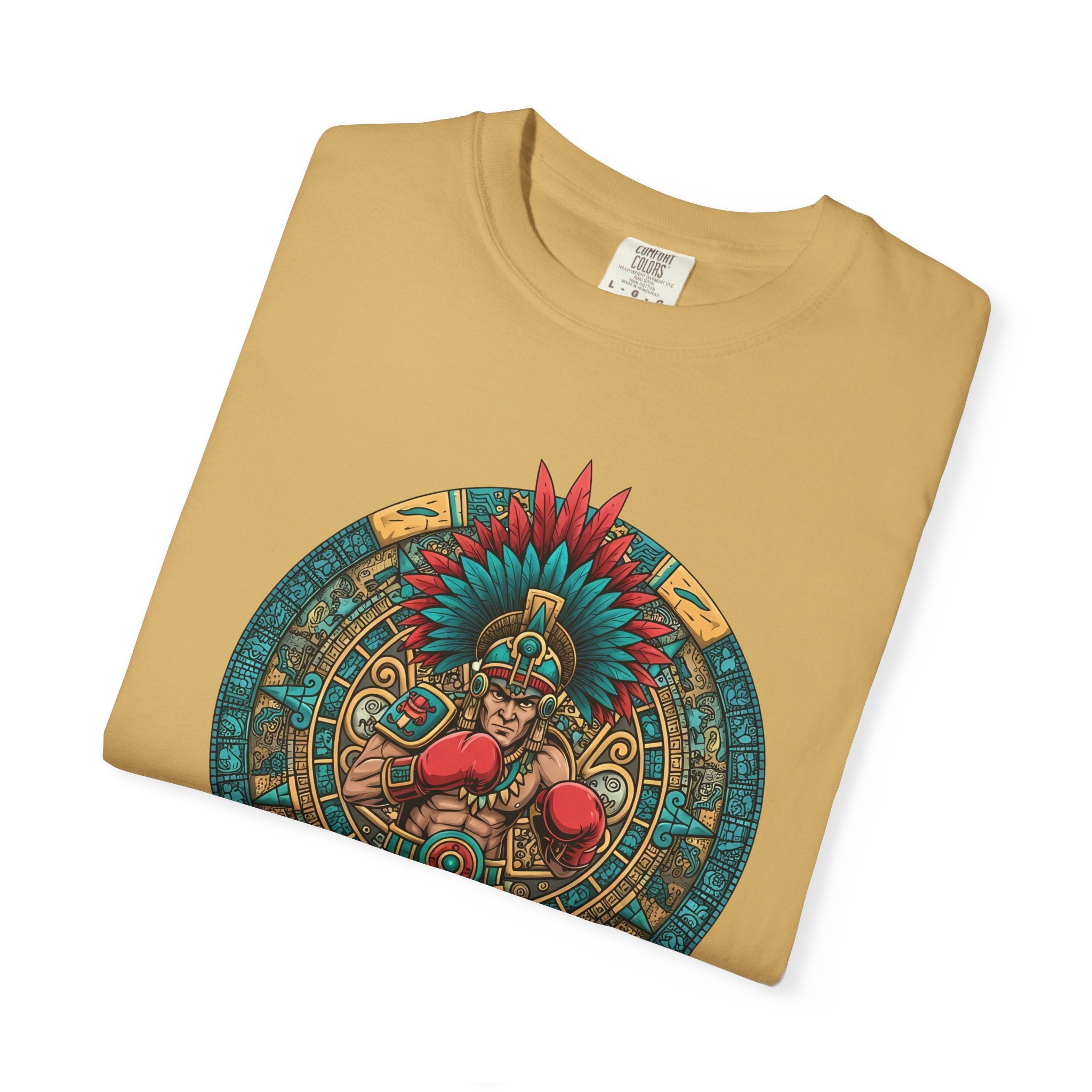 Aztec Warrior Graphic T-Shirt — Vintage Mesoamerican Sunstone Design