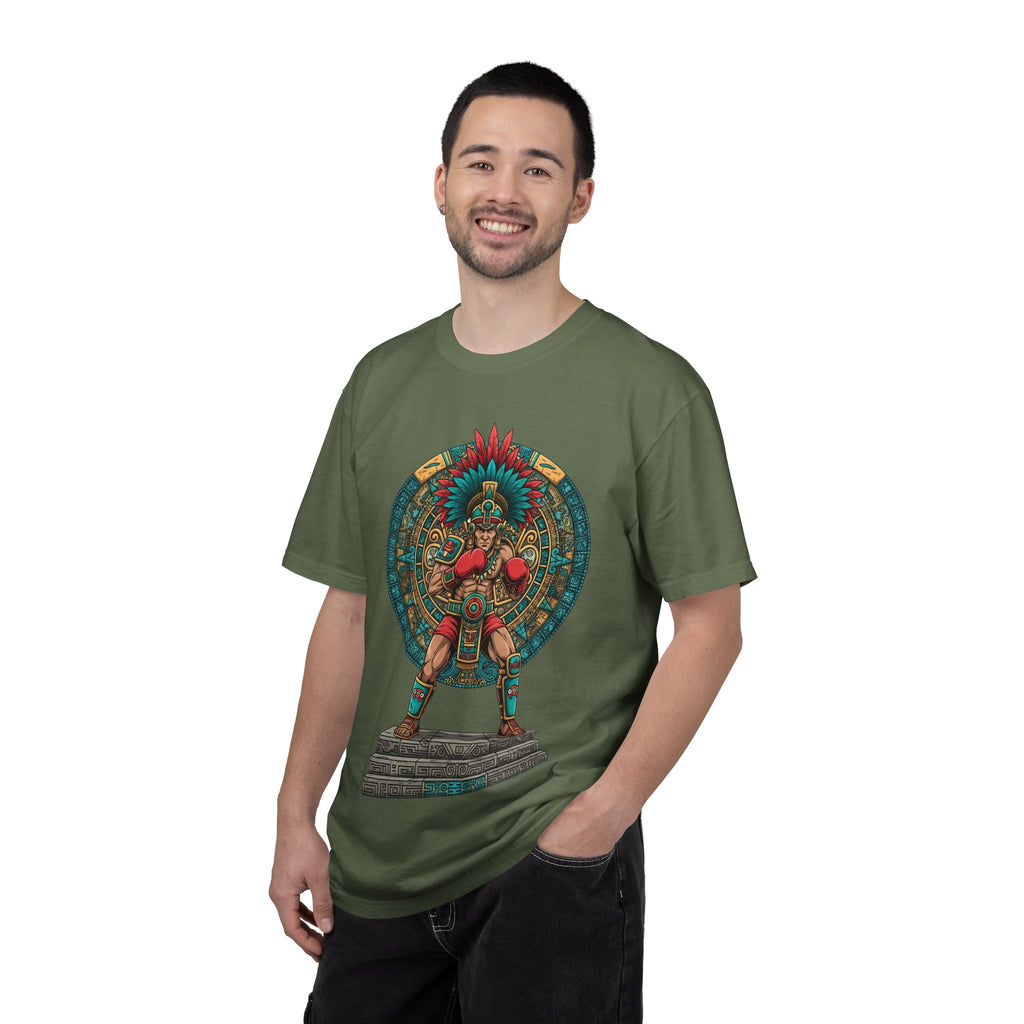 Aztec Warrior Graphic T-Shirt — Vintage Mesoamerican Sunstone Design