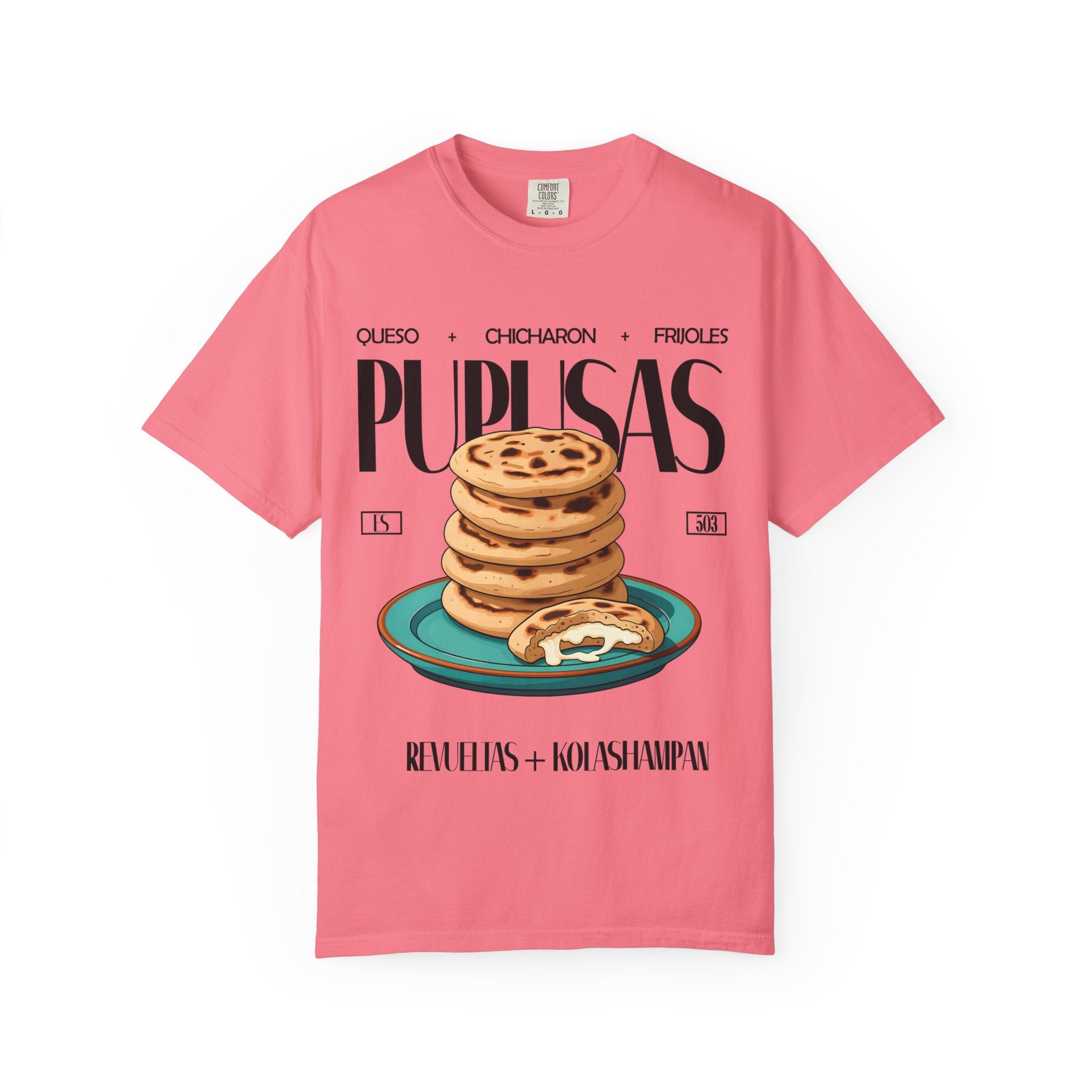 Pupusas Stack T‑Shirt — Illustrated Salvadoran Food Tee (Queso • Chicharrón • Frijoles)