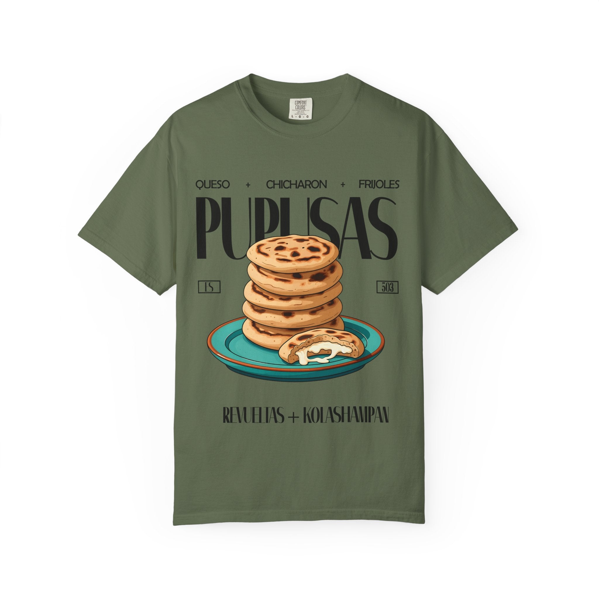 Pupusas Stack T‑Shirt — Illustrated Salvadoran Food Tee (Queso • Chicharrón • Frijoles)