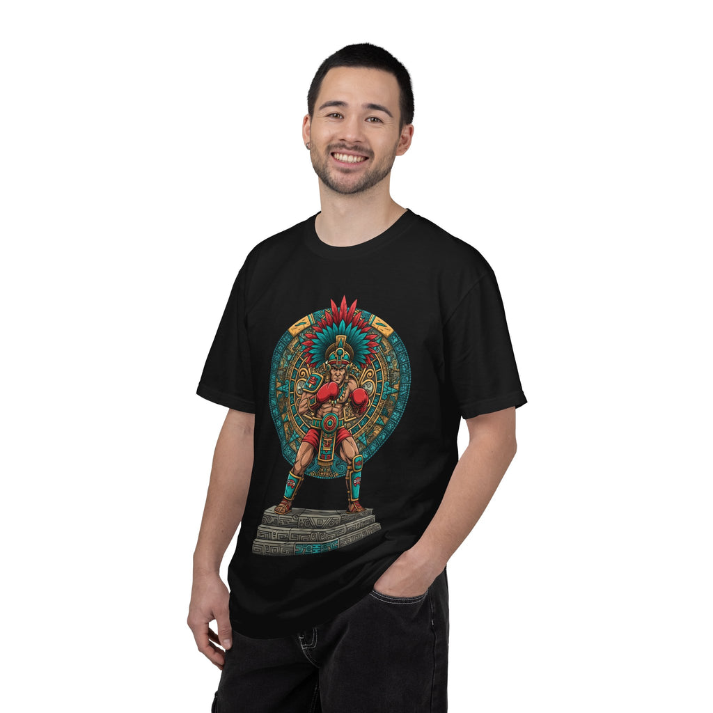 Aztec Warrior Graphic T-Shirt — Vintage Mesoamerican Sunstone Design