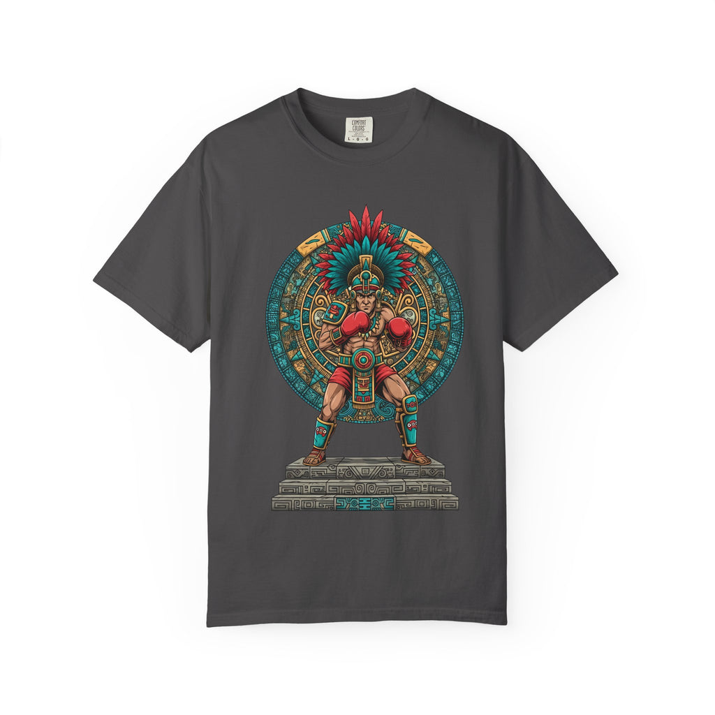 Aztec Warrior Graphic T-Shirt — Vintage Mesoamerican Sunstone Design