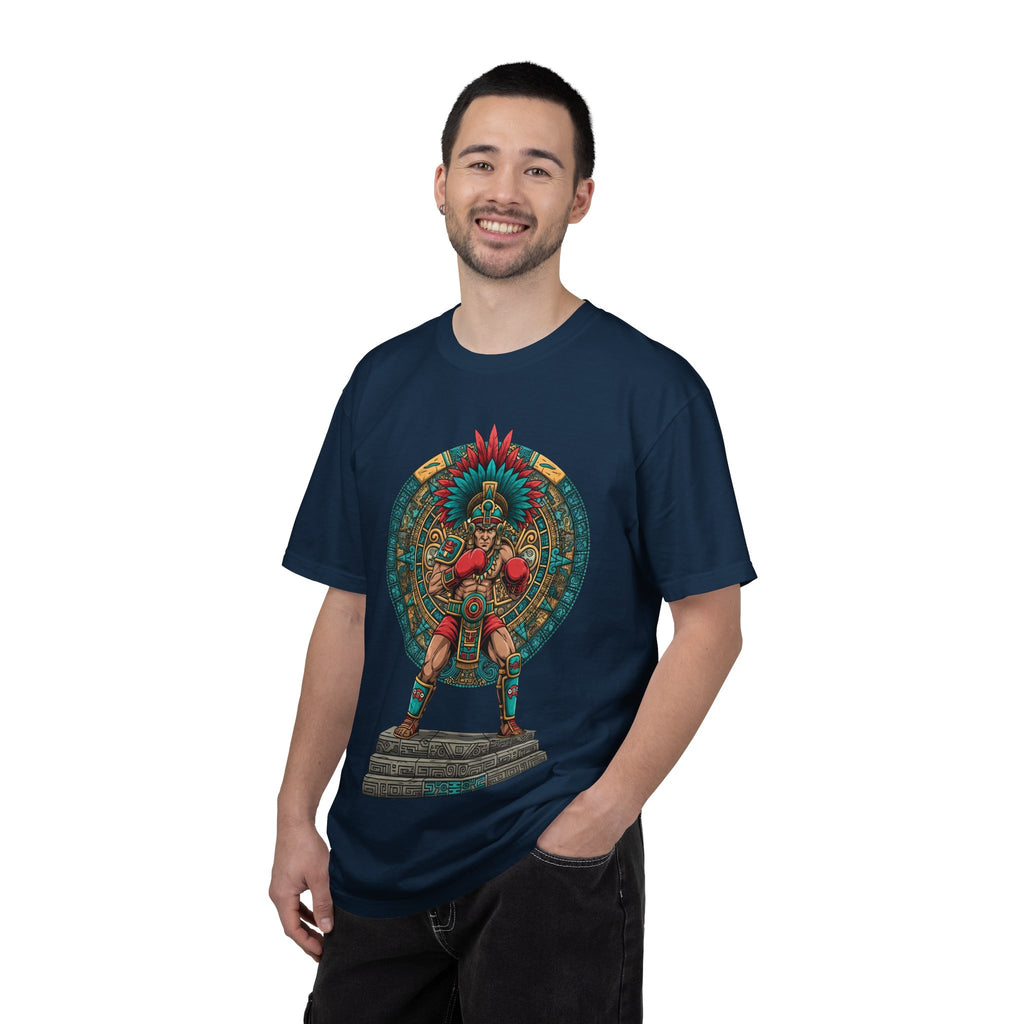 Aztec Warrior Graphic T-Shirt — Vintage Mesoamerican Sunstone Design