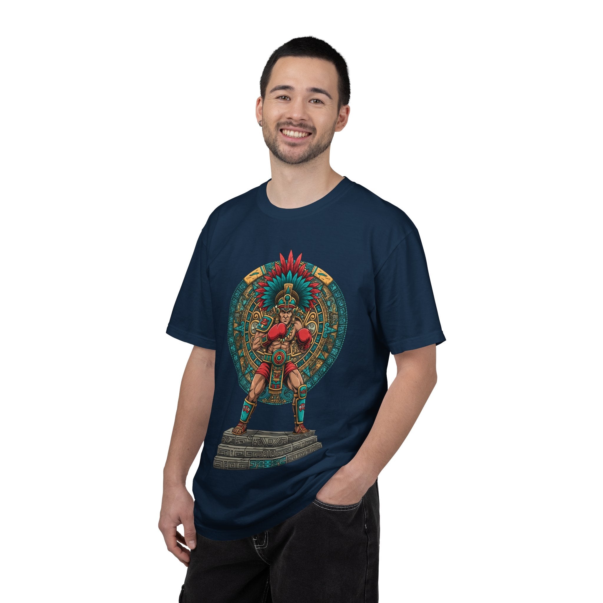 Aztec Warrior Graphic T-Shirt — Vintage Mesoamerican Sunstone Design