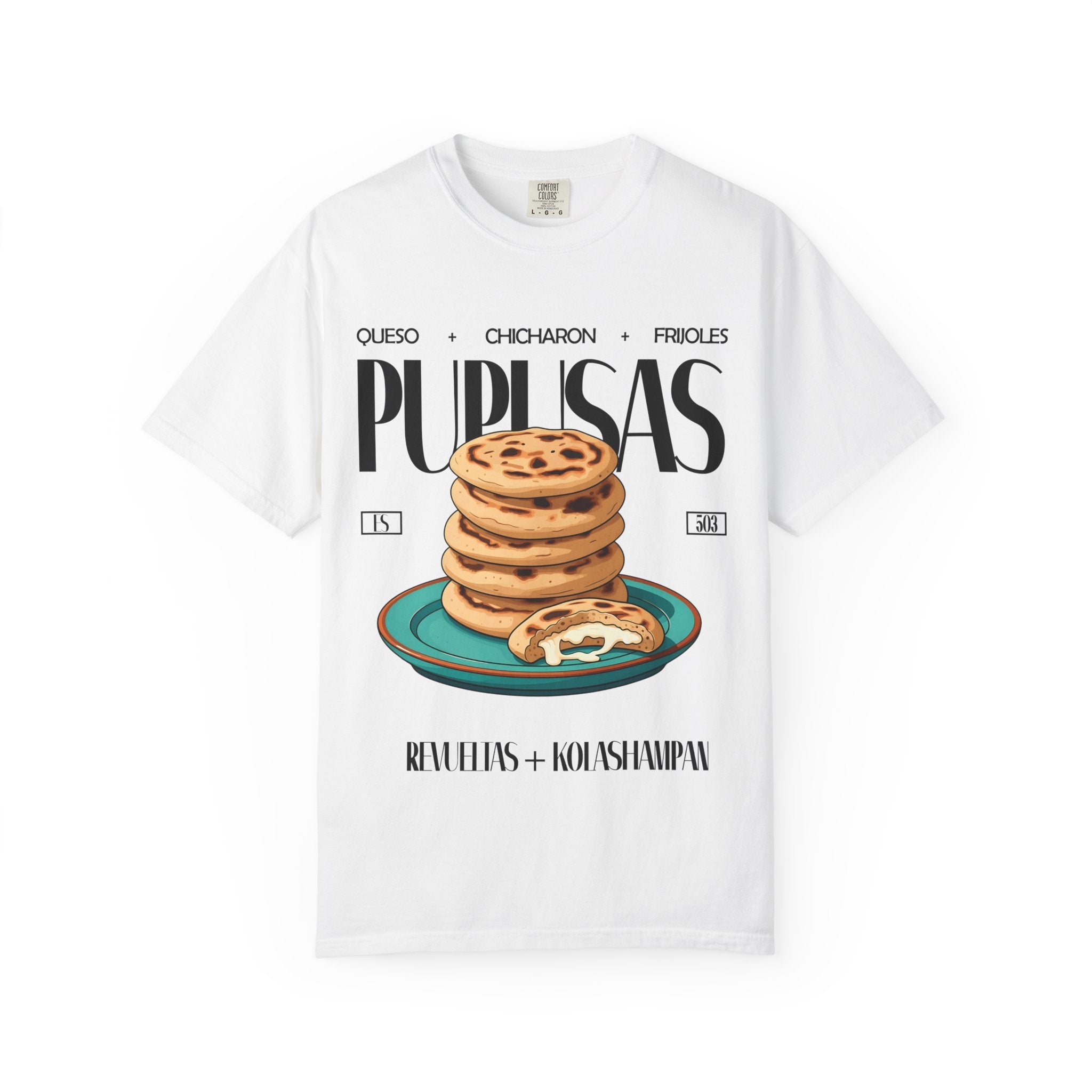 Pupusas Stack T‑Shirt — Illustrated Salvadoran Food Tee (Queso • Chicharrón • Frijoles)
