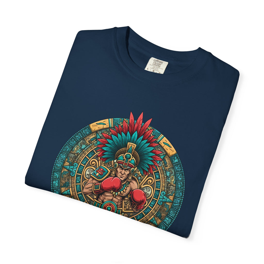 Aztec Warrior Graphic T-Shirt — Vintage Mesoamerican Sunstone Design