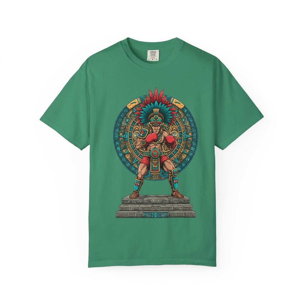Aztec Warrior Graphic T-Shirt — Vintage Mesoamerican Sunstone Design