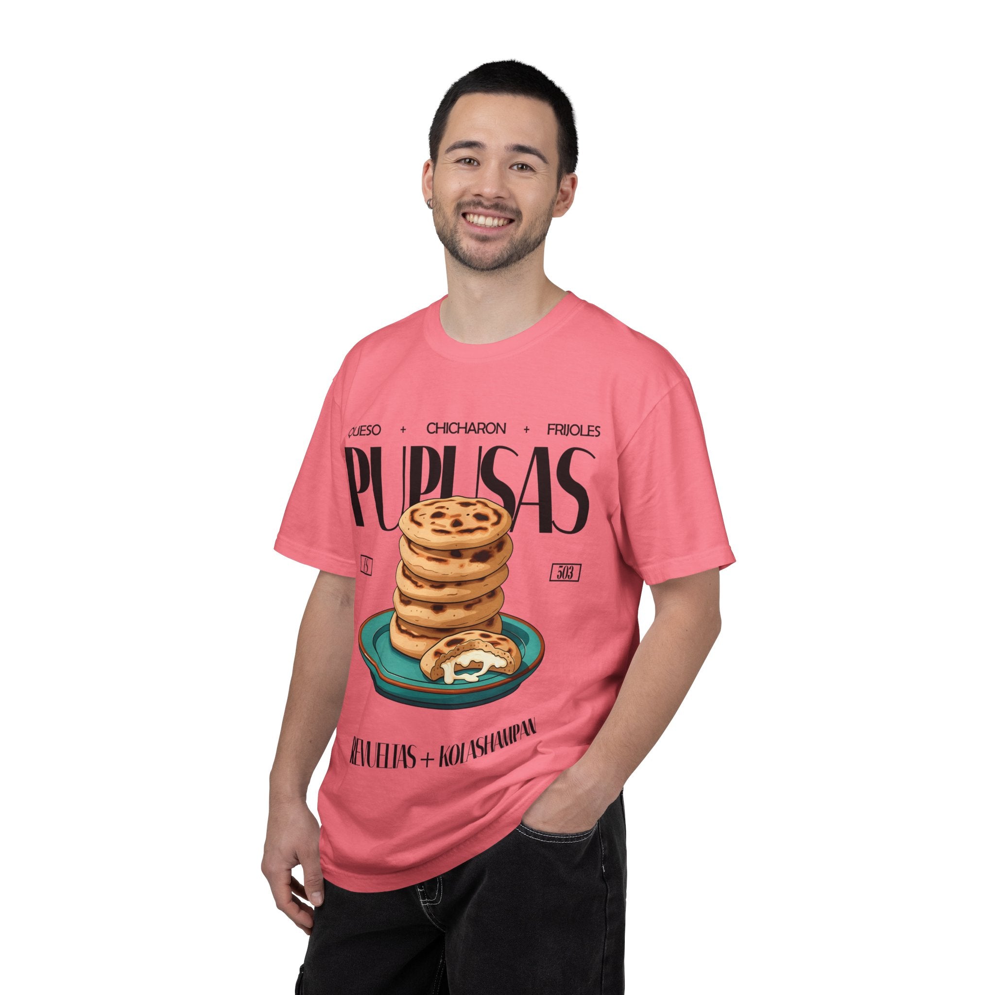 Pupusas Stack T‑Shirt — Illustrated Salvadoran Food Tee (Queso • Chicharrón • Frijoles)