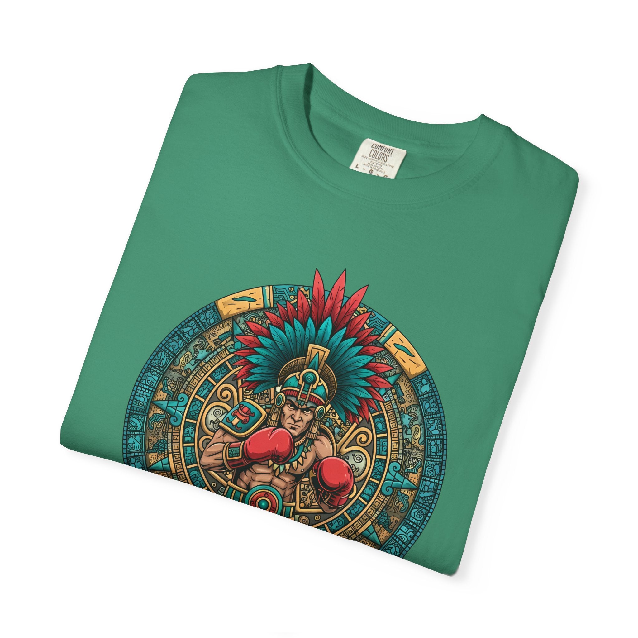 Aztec Warrior Graphic T-Shirt — Vintage Mesoamerican Sunstone Design