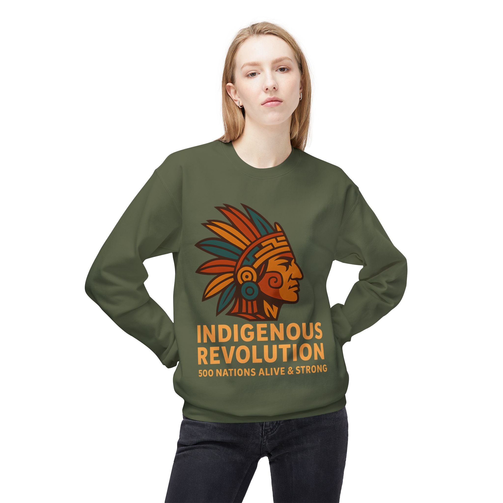 Indigenous Revolution graphic Crewneck Sweatshirt | 500 Nations design