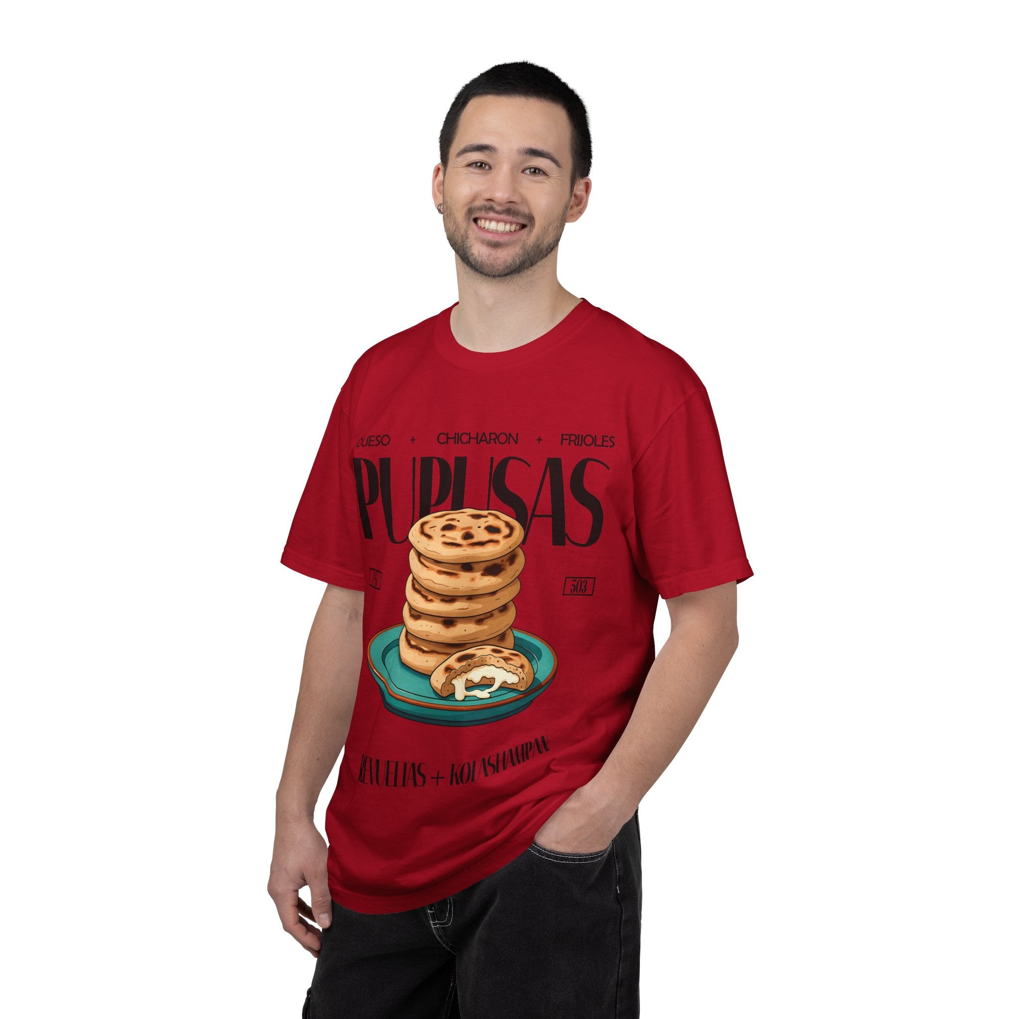 Pupusas Stack T‑Shirt — Illustrated Salvadoran Food Tee (Queso • Chicharrón • Frijoles)